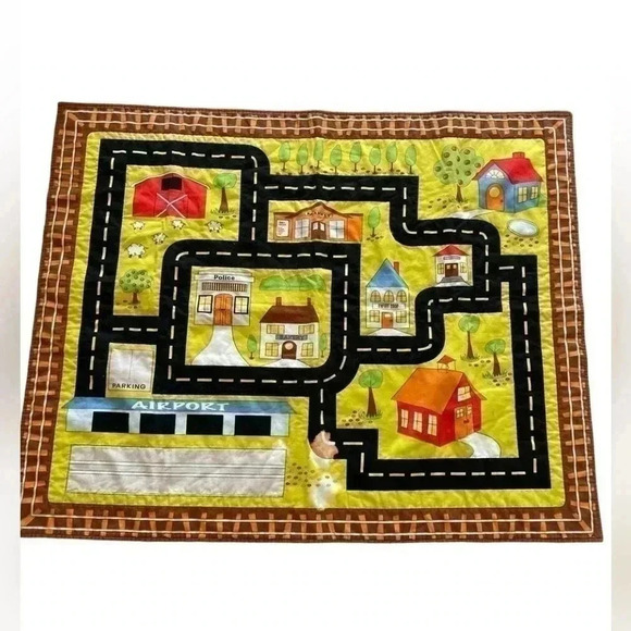 Handmade Pretend Play City Small Town Parking Cars Street Fun Kids Cotton Rug - Picture 1 of 7